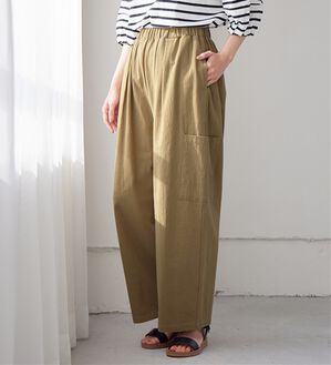Viola e Viola（ヴィオラ エ ヴィオラ）の「綿１００％サイドポケットワイドパンツ（ワイドパンツ・ガウチョ）」｜オリーブベージュ
