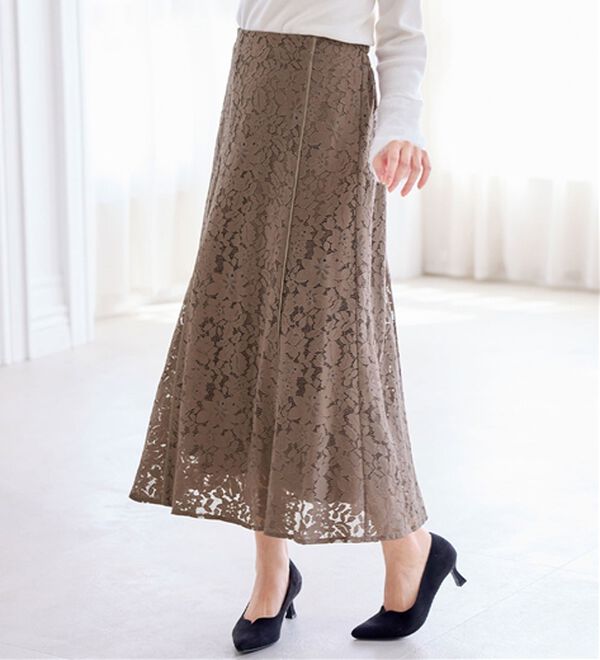 alotta（アロッタ）の「【上品に決まる】配色パイピングレーススカート【美人百花掲載】（ロングスカート）」｜詳細画像
