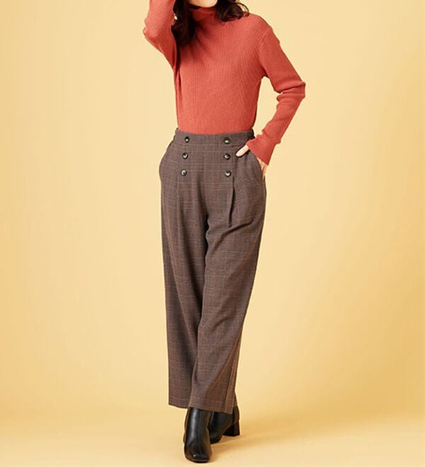 BELLUNA（ベルーナ）の「サマ見え（スーパーウォーム）ウール調ボタン使いワイドパンツ（ワイドパンツ・ガウチョ）」｜詳細画像