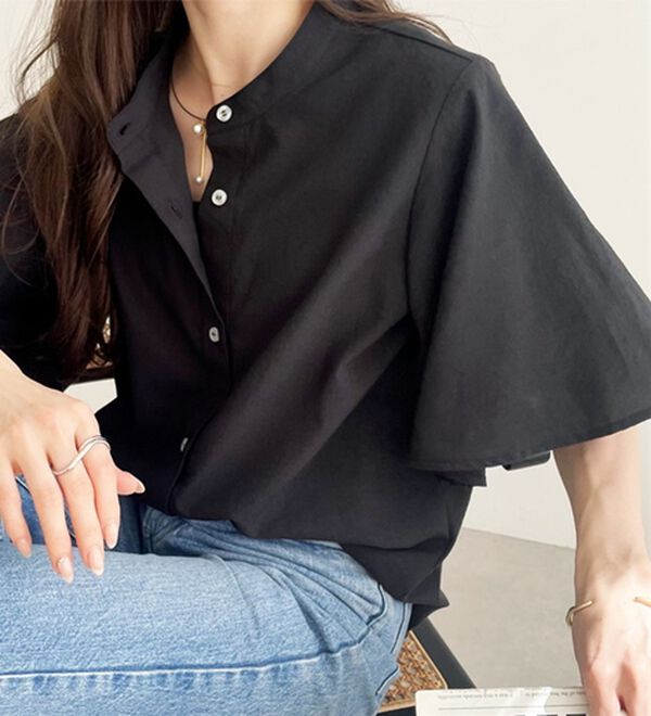 GeeRA（ジーラ）の「フレアー袖バンドカラーブラウス（ブラウス）」｜詳細画像