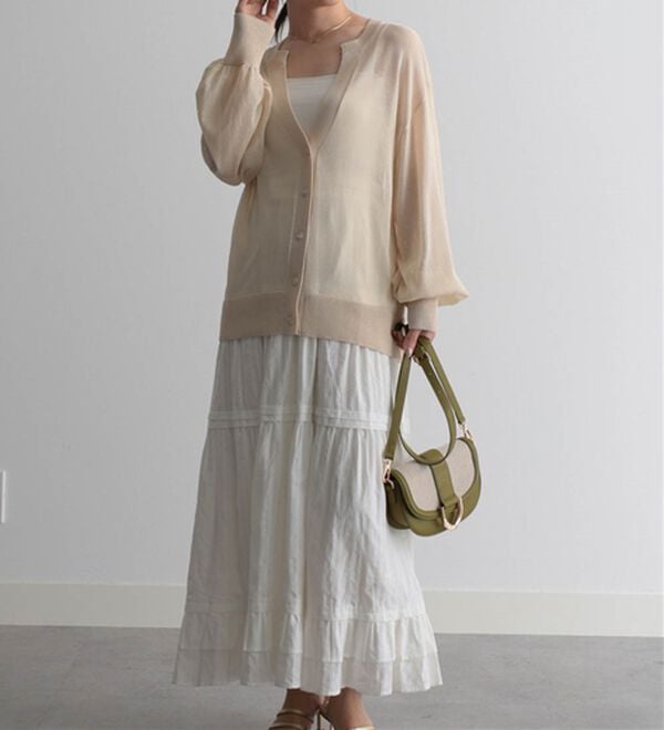 RANAN（ラナン）の「ひんやり！シアーニットキーネックカーディガン（ニットカーディガン）」｜詳細画像