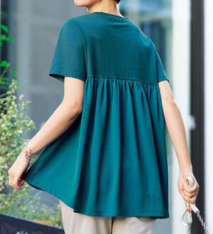 BELLUNA（ベルーナ）の「【汗ジミ対策】＜エアリーアイスコットン＞バック切替フレアーＴシャツ（Tシャツ）」｜詳細画像