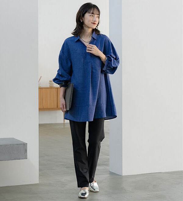 BELLUNA（ベルーナ）の「麻調素材袖タックデザインシャツチュニック（チュニック）」｜詳細画像