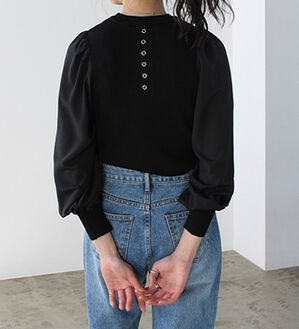 GeeRA（ジーラ）の「バックボタン袖異素材リブニット（ニット・セーター）」｜詳細画像