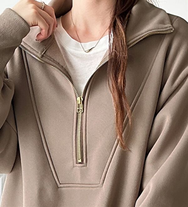 GeeRA（ジーラ）の「ハーフジップハイネック裏起毛ワンピース（カットソーワンピース）」｜詳細画像