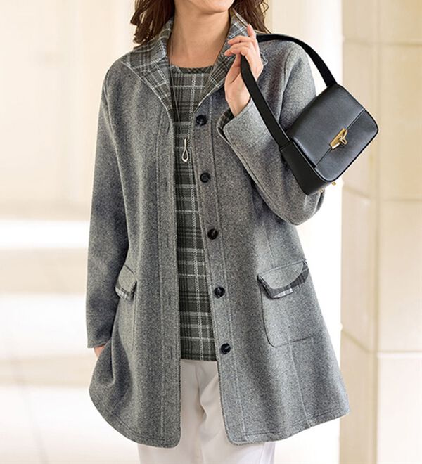 BELLUNA（ベルーナ）の「チェック使い杢調カットソージャケットアンサンブル（その他ジャケット）」｜詳細画像