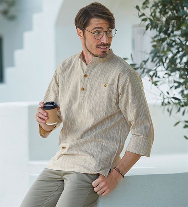 「ざっくり木綿のゆったりリラックスシャツ（メンズシャツ）」｜詳細画像