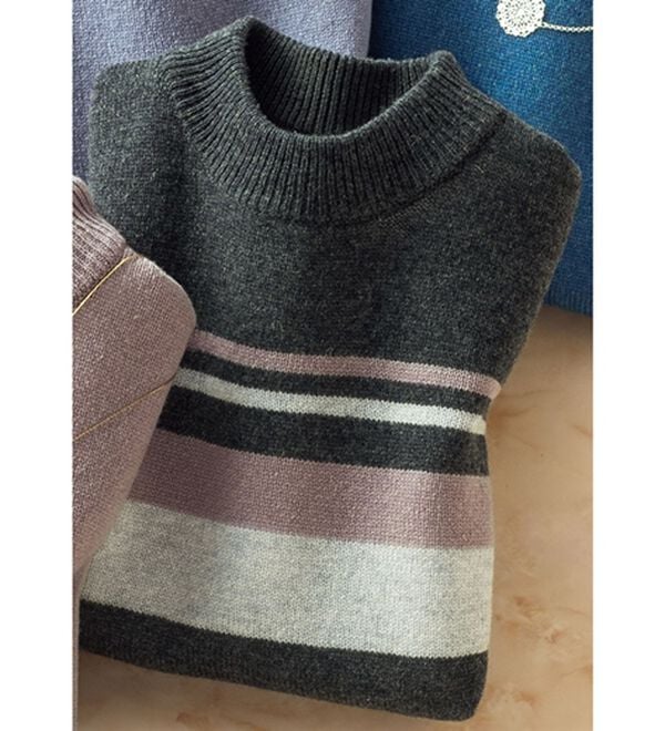 ルフラン（ルフラン）の「選べる！洗えるぬくもりウール１００％セーター（ニット・セーター）」｜チャコールボーダー
