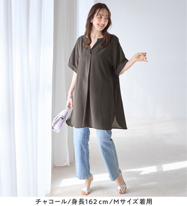 alotta（アロッタ）の「スキッパーとろみブラウスチュニック（ブラウス）」｜詳細画像