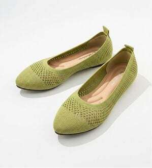 「洗える！軽っとふんわりニットシューズ（フラットシューズ）」｜ライムグリーン