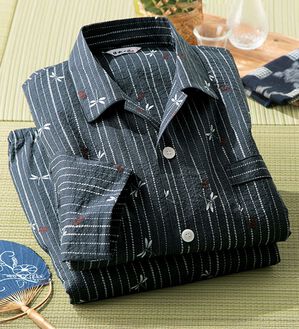 「日本製綿１００％和柄リップルパジャマ（メンズルームウェア）」｜詳細画像