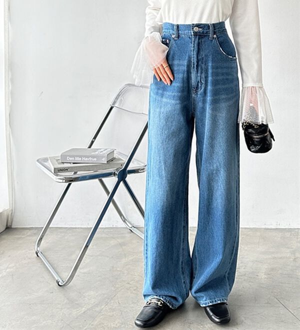 GeeRA（ジーラ）の「ハイウエストストレートデニム（ワイドパンツ・ガウチョ）」｜詳細画像