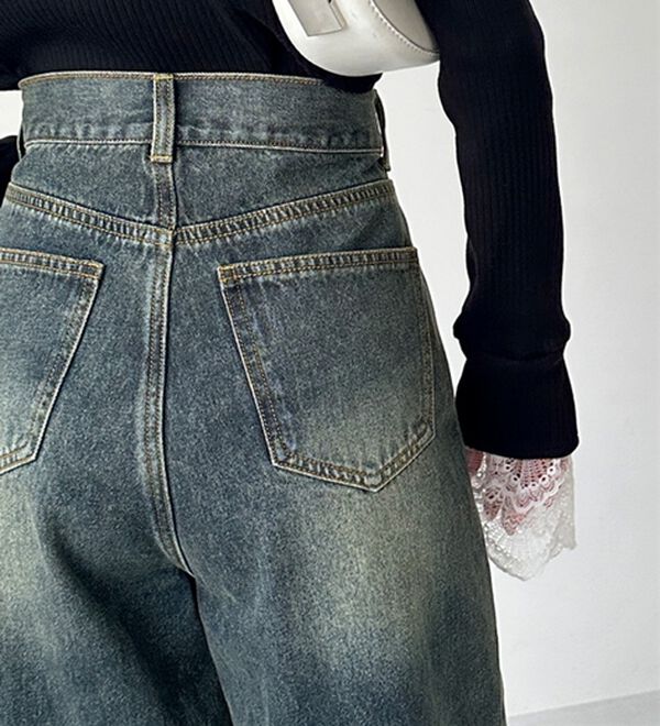 GeeRA（ジーラ）の「美脚見え！２ボタンウエストワイドデニムパンツ（フルレングスパンツ）」｜詳細画像