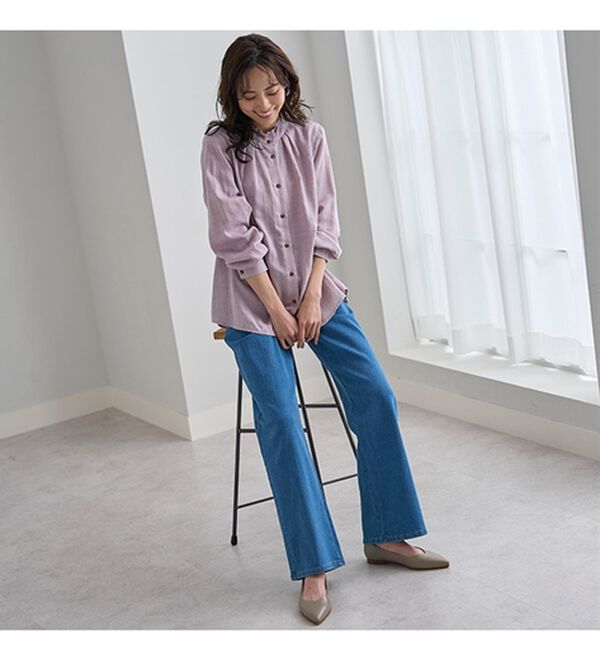 BELLUNA（ベルーナ）の「ぐんぐん伸びるカラーワイドデニム（ワイドパンツ・ガウチョ）」｜詳細画像