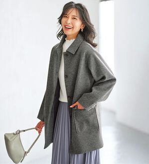 BELLUNA（ベルーナ）の「ウール調ステンカラーコート（ハーフコート）」｜杢グレー