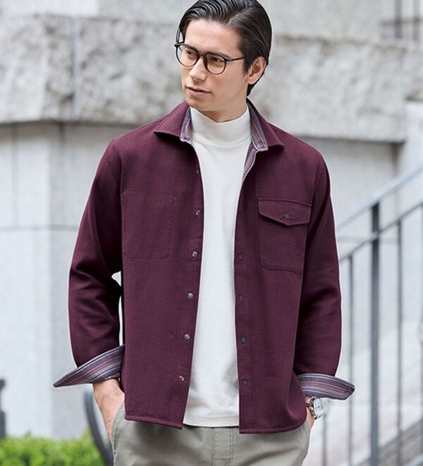 「＜コムルヴァン・オム＞お出かけ応援リバーシブルシャツ（メンズシャツ）」｜ワイン
