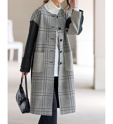 BELLUNA（ベルーナ）の「ウール混先染チェック切替デザインコート（ロングコート）」