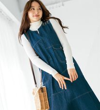 BELLUNA（ベルーナ）の「ナチュラル可愛い♪ポケット付デニムジャンスカ（ジャンパースカート）」