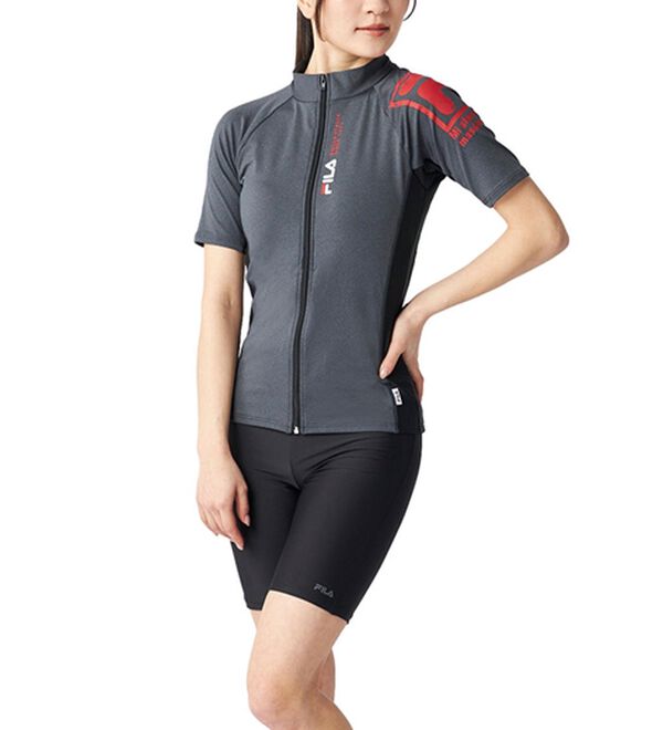 「ＦＩＬＡフィットネス水着（袖あり）（水着・スイムウェア）」｜杢ブラック