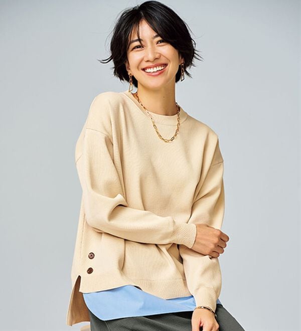 BELLUNA（ベルーナ）の「裾ボタン重ね着風ニットプルオーバー（ニット・セーター）」｜詳細画像