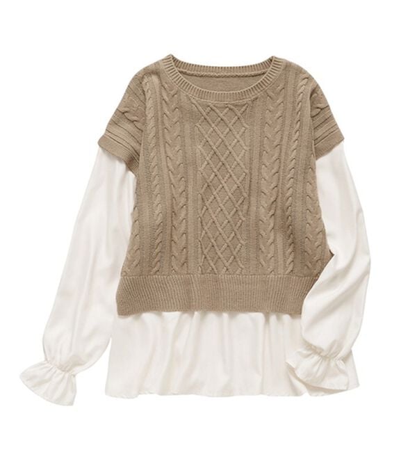 Viola e Viola（ヴィオラ エ ヴィオラ）の「１枚で重ね着が楽しめる！レイヤード風ケーブル編みニットトップス（ニット・セーター）」｜詳細画像