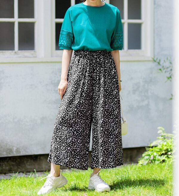 BELLUNA（ベルーナ）の「【接触冷感】レーヨン素材プリントワイドパンツ（ワイドパンツ・ガウチョ）」｜詳細画像