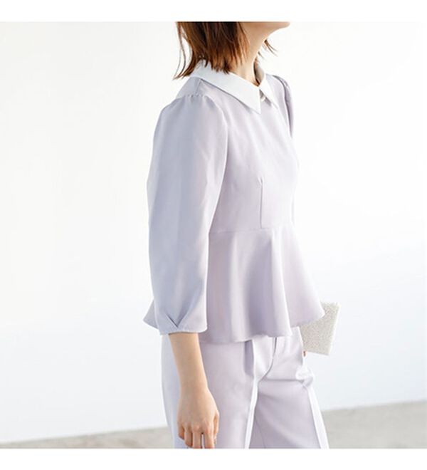 GeeRA（ジーラ）の「ミニ衿ペプラムデザインセットアップ（パンツスーツ）」｜詳細画像