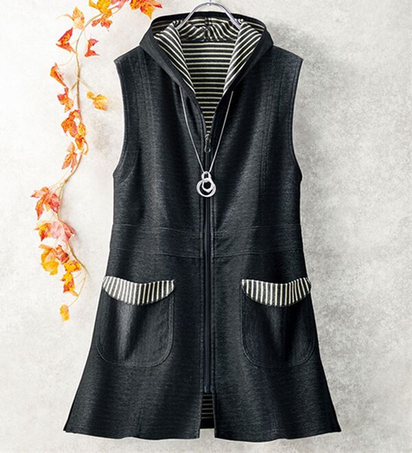 ルフラン（ルフラン）の「デニム調軽やかロングベスト（ベスト）」｜黒系