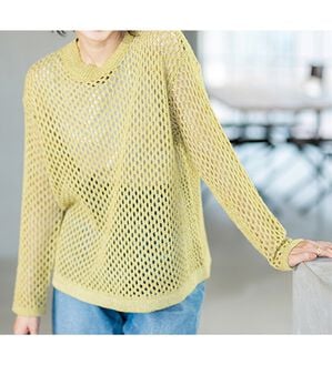 BELLUNA（ベルーナ）の「編地切替メッシュニットプルオーバー（ニット・セーター）」｜イエローグリーン