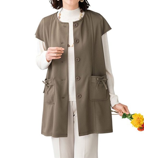 ルフラン（ルフラン）の「【２色組】リボンポケットの裏起毛ロングベスト（ベスト）」｜詳細画像