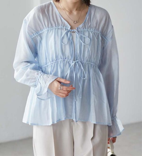 RANAN（ラナン）の「リボンドロストブラウス（ブラウス）」｜詳細画像