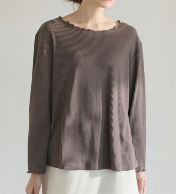 A HAPPY MARILYN（アハッピーマリリン）の「【Ｌ～６Ｌ】Ｒｉｎ こだわったのはシルエットと着心地 すっきり リブ カットソー トップス（カットソー）」｜モカ