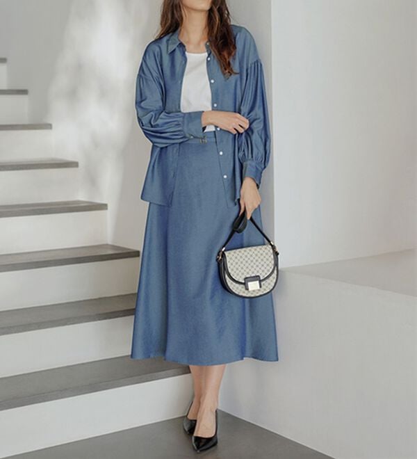 RANAN（ラナン）の「カラーシャンブレーセットアップ（セットアップ）」｜ブルー