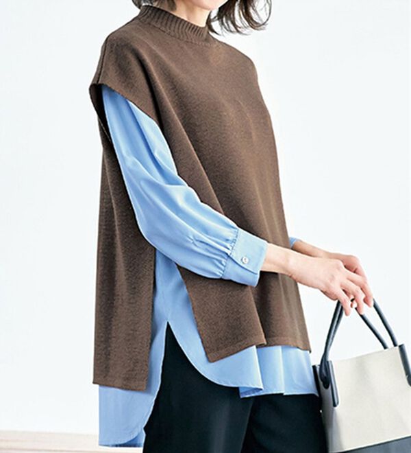 VINNO（ヴィノ）の「ゆるシルエットニットベスト（インナー付）（ベスト）」｜詳細画像