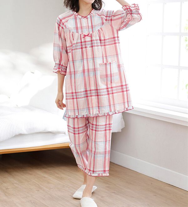 LAVIENNE（ラヴィエンヌ）の「サラッと涼感、綿１００％サッカーパジャマ（パジャマ・ルームウェア）」｜詳細画像