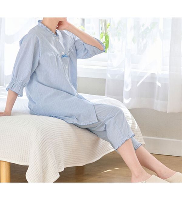 LAVIENNE（ラヴィエンヌ）の「サラッと涼感、綿１００％サッカーパジャマ（パジャマ・ルームウェア）」｜詳細画像