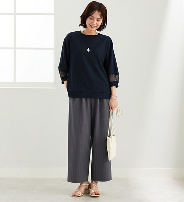 BELLUNA（ベルーナ）の「ジャカード素材袖メッシュレースプルオーバー（カットソー）」｜詳細画像