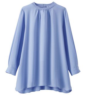 BELLUNA（ベルーナ）の「ビンテージ調衿リブ使いブラウス（ブラウス）」｜サックス