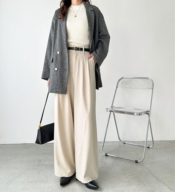 GeeRA（ジーラ）の「着心地抜群！ハイウエストダブルタックワイドパンツ（フルレングスパンツ）」｜詳細画像