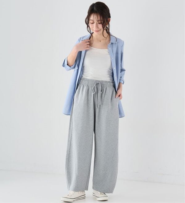A HAPPY MARILYN（アハッピーマリリン）の「【Ｌ～６Ｌ】夏だから！薄スウェット生地で作ったカーブパンツ（ワイドパンツ・ガウチョ）」｜詳細画像
