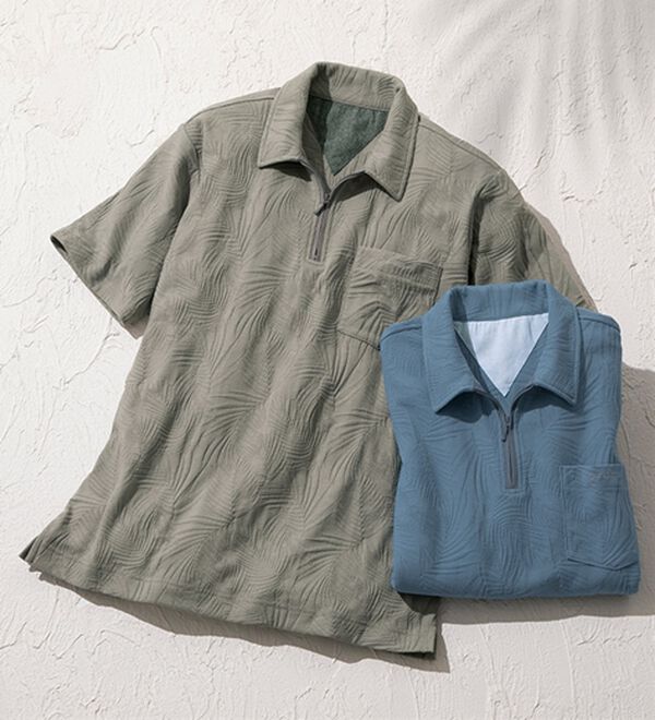 「＜コムルヴァン・オム・ゴルフ＞ジャカードデザインジップポロシャツ（メンズポロシャツ）」｜詳細画像