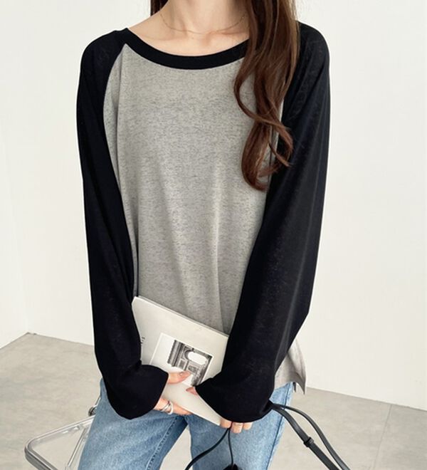 GeeRA（ジーラ）の「ラグラン切替配色スラブシアーカットソー（カットソー）」｜詳細画像