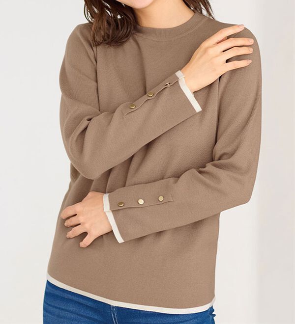 JUSGLITTY バイカラーアンサンブル モカ M 金ボタン ニット 美品 JUSGLITTY（ジャスグリッティー）の「バイカラーアンサンブル（ニット