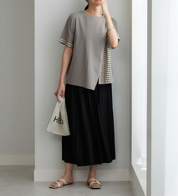 BELLUNA（ベルーナ）の「チェック切替アシンメトリープルオーバー（カットソー）」｜詳細画像