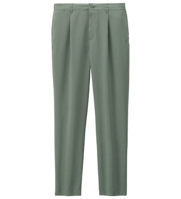 「リネンタッチワンタックワイドパンツ・オープンカラーワイドシャツ（メンズシャツ）」｜セージグリーン パンツ