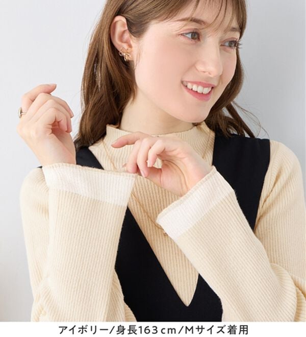 alotta（アロッタ）の「パチパチしにくい！洗える袖シアー切替ニットプルオーバー（ニット・セーター）」｜詳細画像