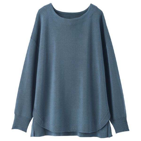 BELLUNA（ベルーナ）の「ミラノリブ素材裾ラウンドプルオーバー（ニット・セーター）」｜ブルーグレー