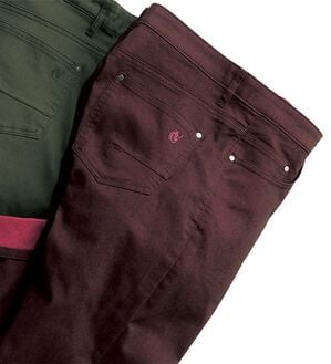 「コムルヴァン・オム　すっきりストレッチ配色チノパンツ（メンズフルレングスパンツ）」｜ブラウン&times;ワイン