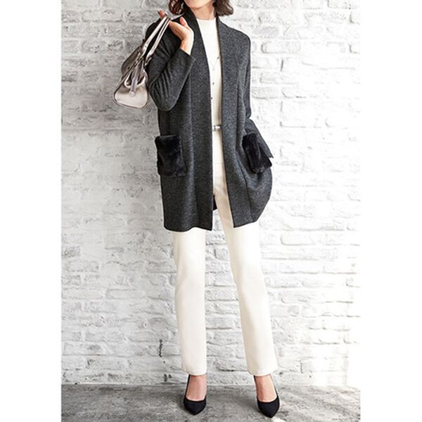 BELLUNA（ベルーナ）の「ポケットファー付デザインカーディガン（ニットカーディガン）」｜詳細画像