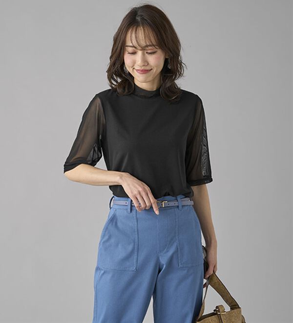 BELLUNA（ベルーナ）の「【５分袖】チュール切替上品インナー（カットソー）」｜詳細画像